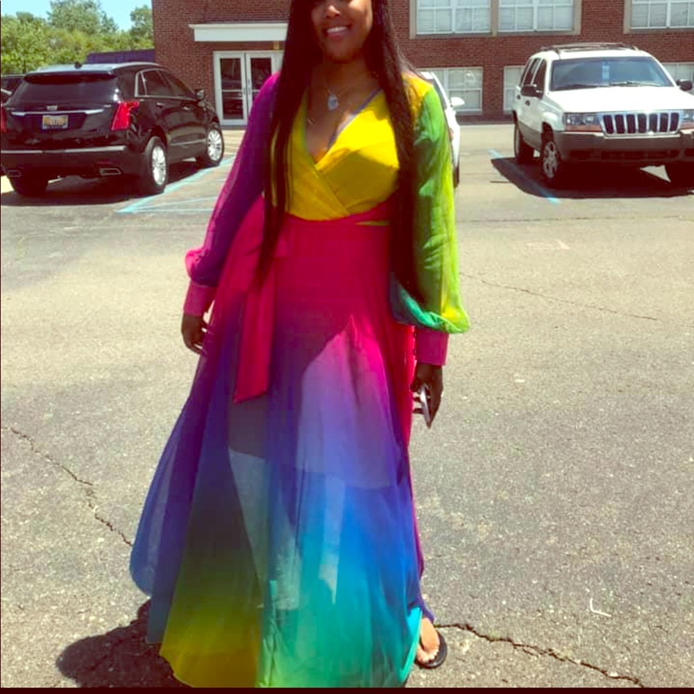 Multicolored wrap around sheer dress